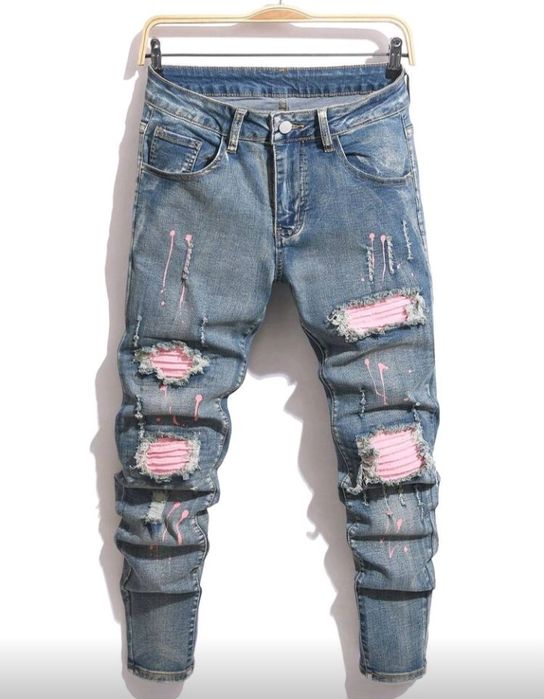 Manfinity LEGND Blugi slim fit pentru bărbați, cu buzunare rupte, casu