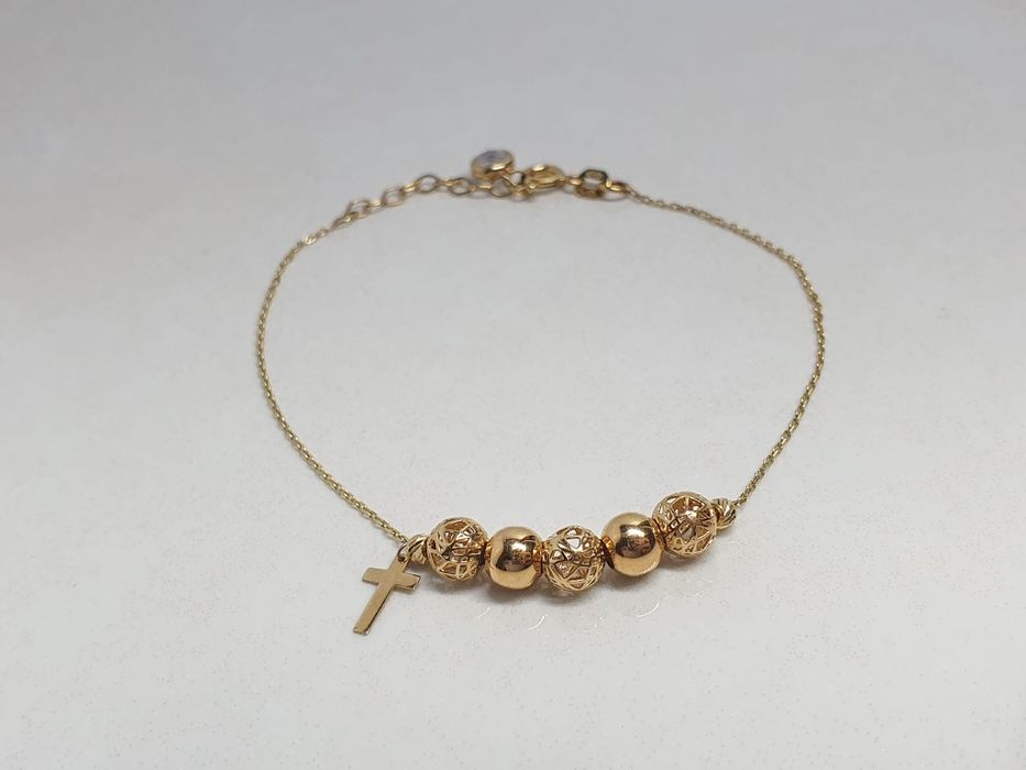 Brățară din aur de 14K cu bile și cruce – aprox. 19 cm – 2,02 g