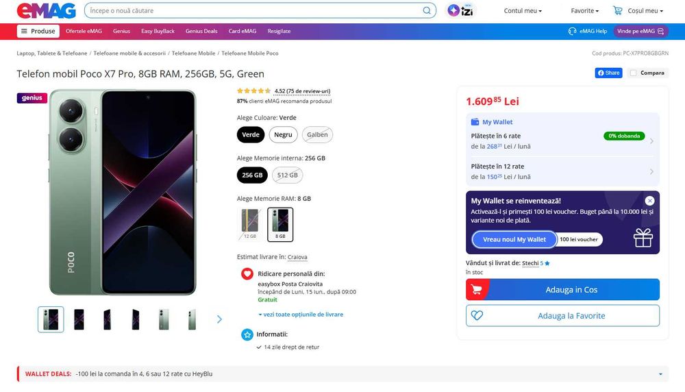 Poco X7 Pro, 8GB RAM 256GB 5G Negru, impecabil, telefon de gaming, baterie 6000 mAh.