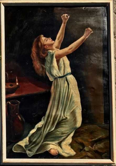 Tablou f VECHI, 106 ani, ulei/panza, semnat si data 1920, mare 90x60cm