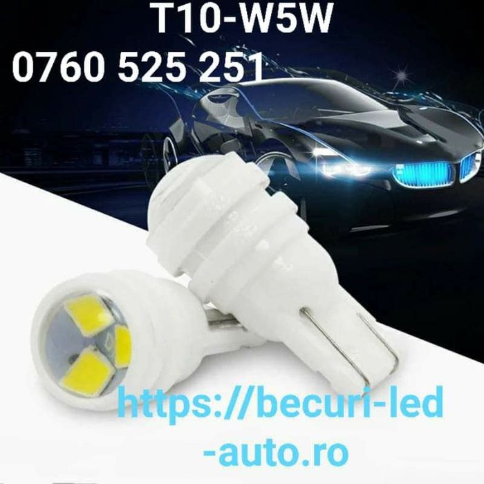 Bec Led Ceramică T10-W5W Cu Lupă ȘI Lumina Alb-Rece
