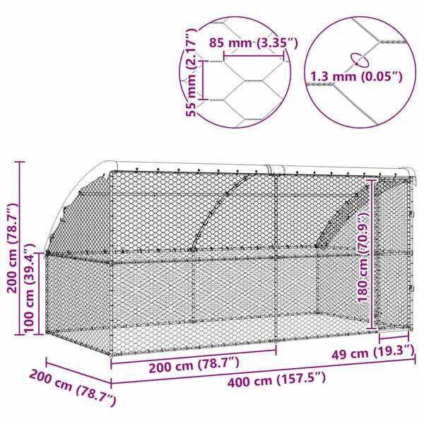 Кучешка клетка , Сребрист 4 x 2 x 2 m Стомана