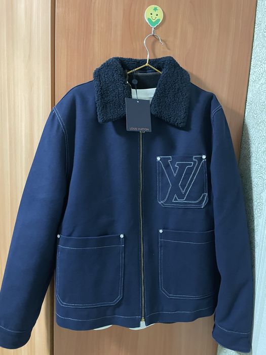 Новая куртка Louis Vuitton мужская,синяя,меховой воротник,