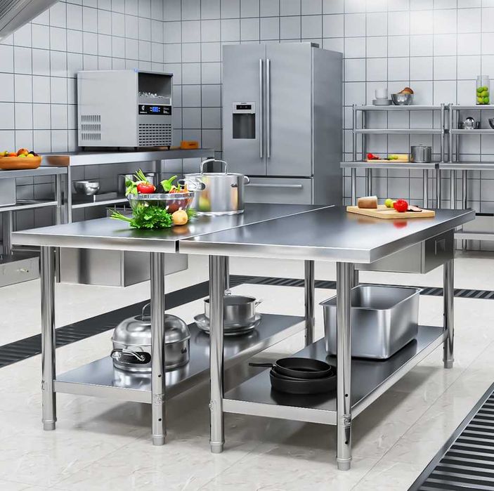 Masa inox 90-120-140-160-180-200cm cu polita SUPER CALITATE mese noi