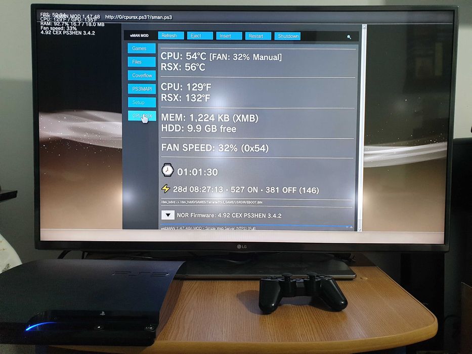 PS3 modat HEN 320 GB + 40 jocuri (GTA V, Red Dead, Minecraft, NFS)