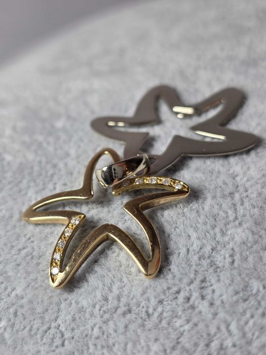 Set Pandantive Steluță din Aur Bicolor 14K cu Pietre Strălucitoare