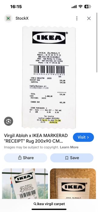 Virgil Abloh X IKEA RECEIPT Rug килим supreme jordan corteiz trapstar