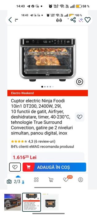 Cuptor electric Ninja Foodi 10in1 DT200, 2400W, 29l, 10