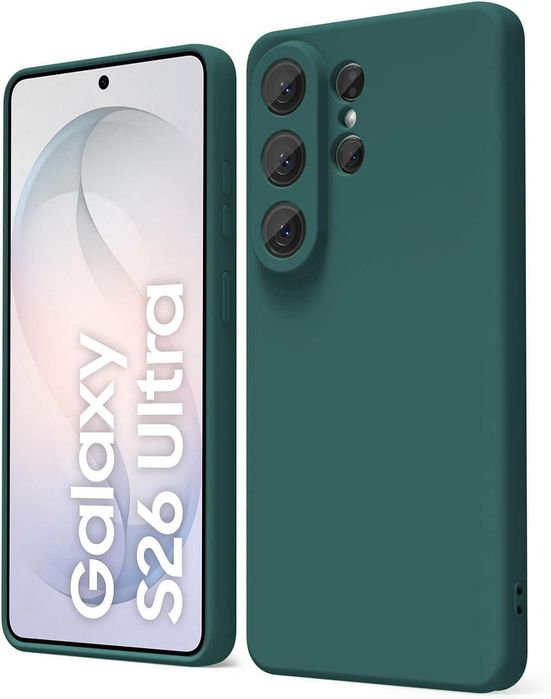 Матов силиконов кейс за samsung galaxy s26 ultra - тъмно зелен - със з