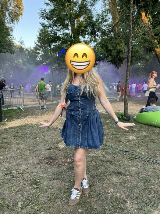 Rochie mini Self-Portrait din denim cu nasturi aurii