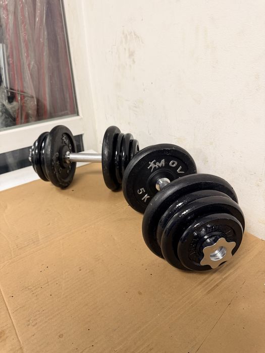 Set gantere otel fier noi set 50 kg, 25 kg+25 kg=50 kg pret promo 500 lei