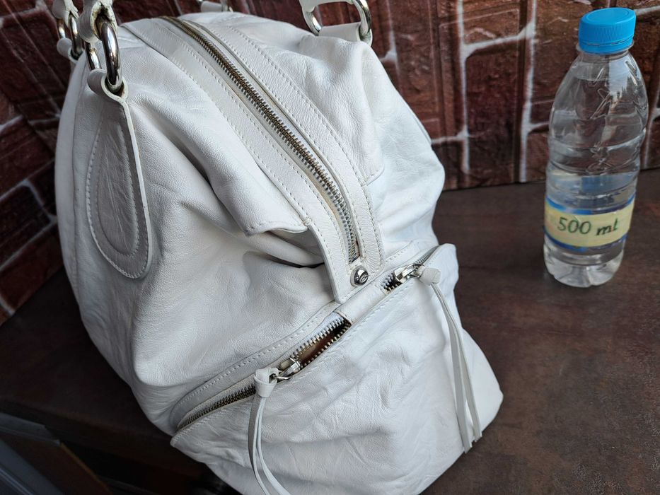 дамска чанта,Fabiana,голяма бяла торба-естествена кожа