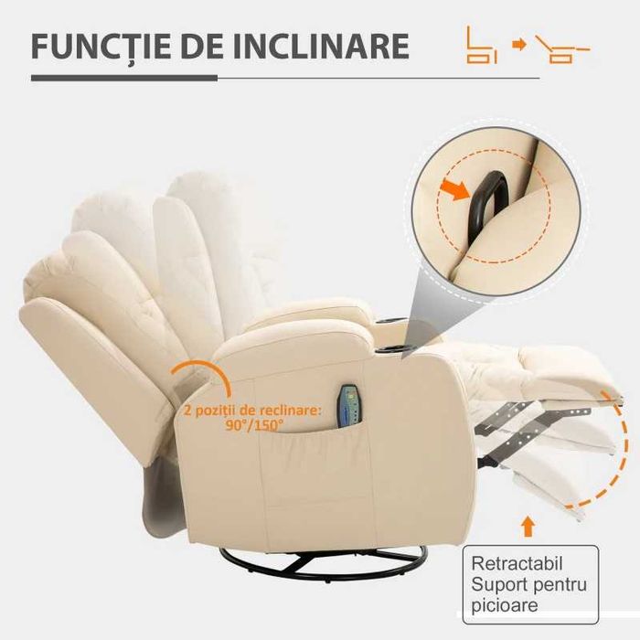 Fotoliu Relax – Rabatabil cu Masaj & incalzire , HOMCOM x2