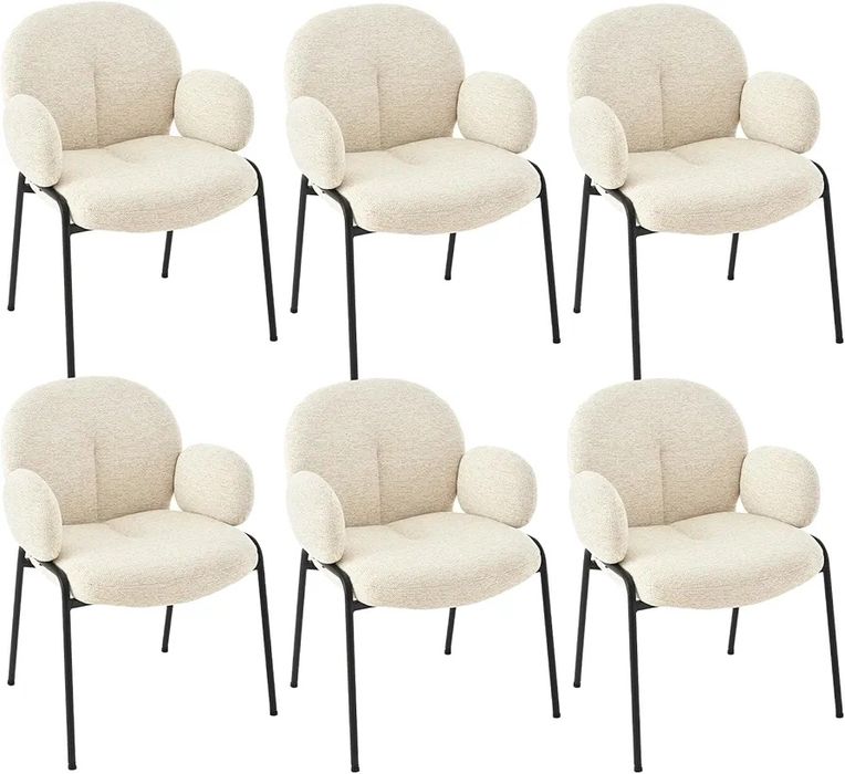 NOU Set 6 scaune fixe, cream, textil