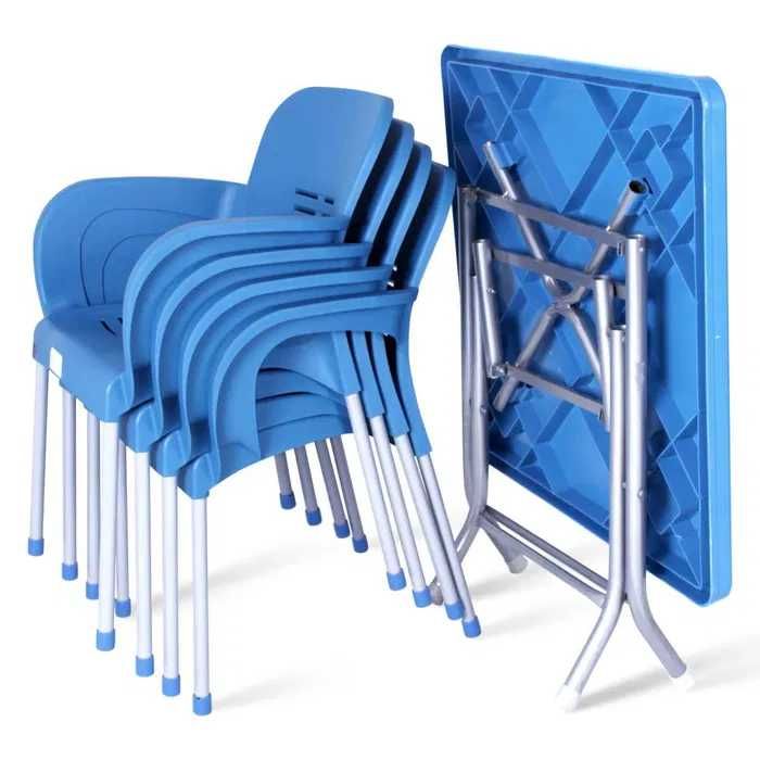 Комплект маса +4 стола 7 цвята син сив бежов зелен оранж червен мод.8в