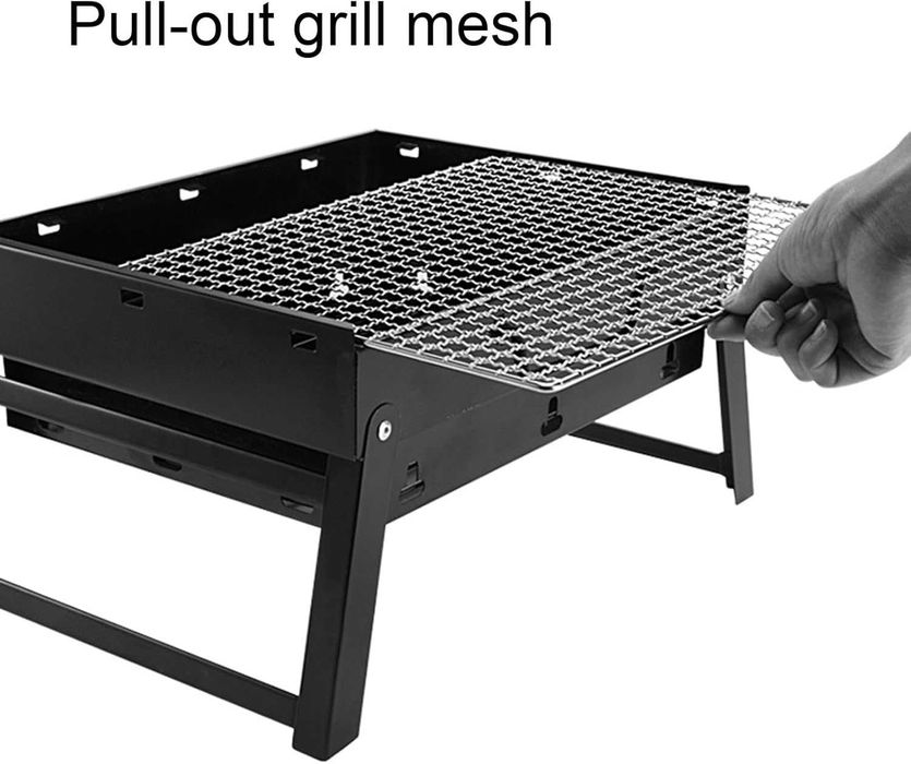 Скара на дървени въглища, BBQ 35x26x20cm, Черна сгъваема преносима