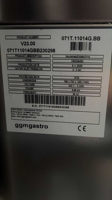Masina de spalat vase cu capota - GGM Gastro - 380V - 9,6 kw - 2023