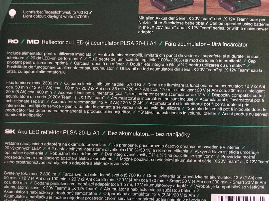 Proiector parkside 20V 220v si 12v cu adaptor camping
