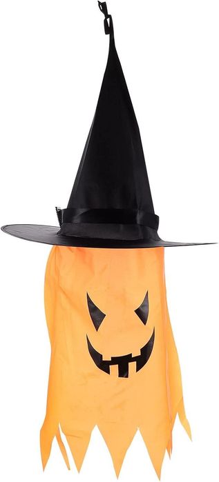 Set 7 Decoratiuni Halloween Fantome cu Palarie de Vrajitoare si LED