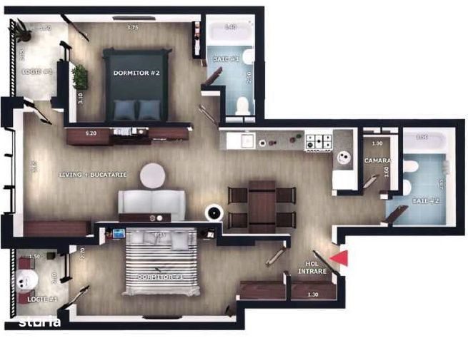 Apartament 3 camere | 2 bai | 69mp | zona Vivo, Floresti