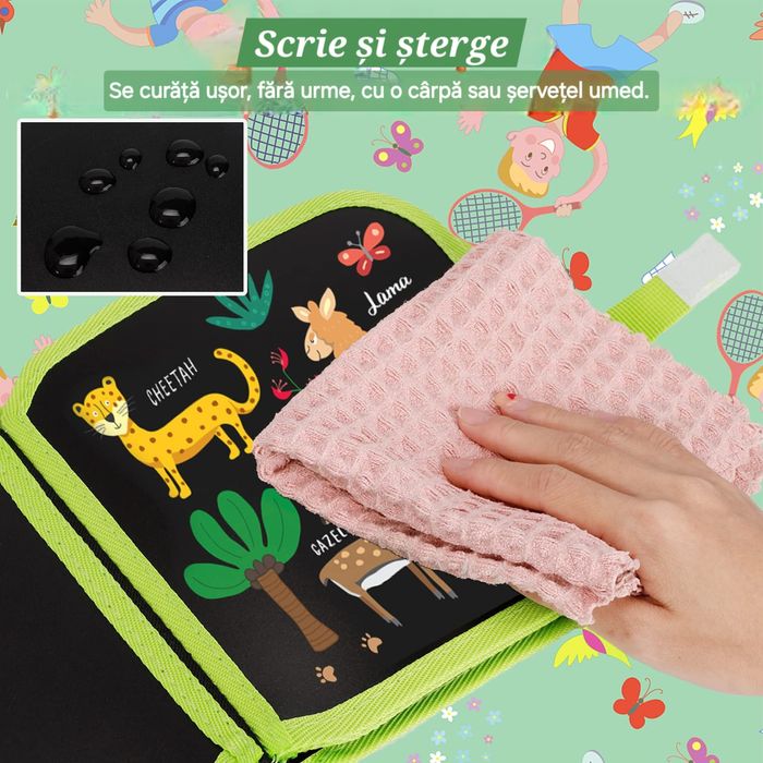 Carte Tabla Magică cu cadou: carioci&șervețele. Reutilizabilă.2 culori