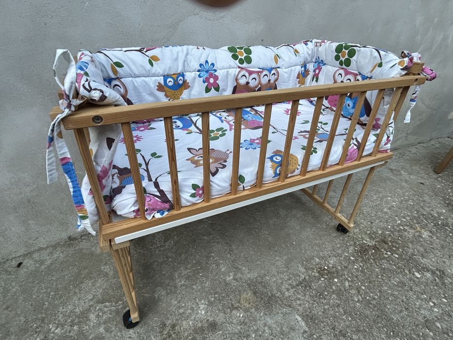 Patut bebe lemn, Piccolo, pin, 95x45 cm + Saltea patut, Picolo,90x45 cm