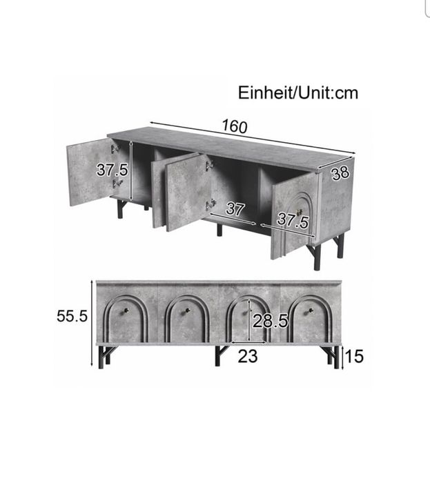 Comodă TV 160x38x55,5 cm, gri | Aosom Italia