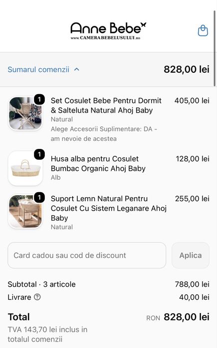 Cosuleț bebe Ahoj Baby + suport legănare + husă + 2 cearșafuri BONUS