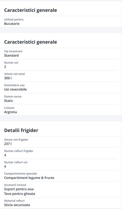 Frigider Artic 2 uşi 175 cm