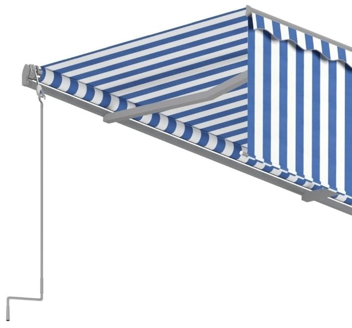 Copertină retractabilă automată 3 x 2,5 m albastră/albă cu baldachin, protecție UV și telecomandă, copertină impermeabilă pentru terasă