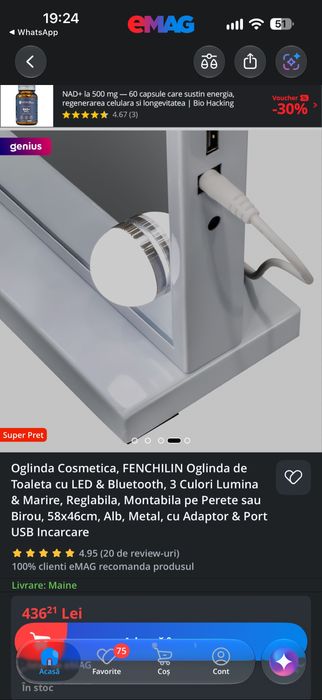 Masa laptop/machiaj + Oglinda makeup cu led