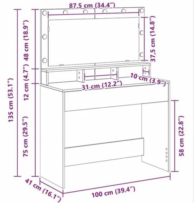 Masa de machiaj cu leduri