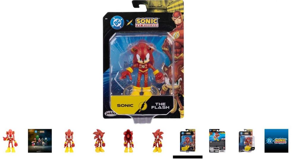 Нов DC x Sonic alias The Flash 6 см оригинална екшън фигурка от Jakks Pacific, много подвижна и детайлна, колекционерска опаковка - Соник като Флаш