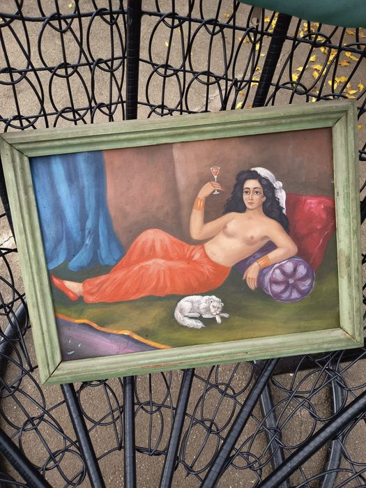 Tablou vechi pictat pe carton femeie nud