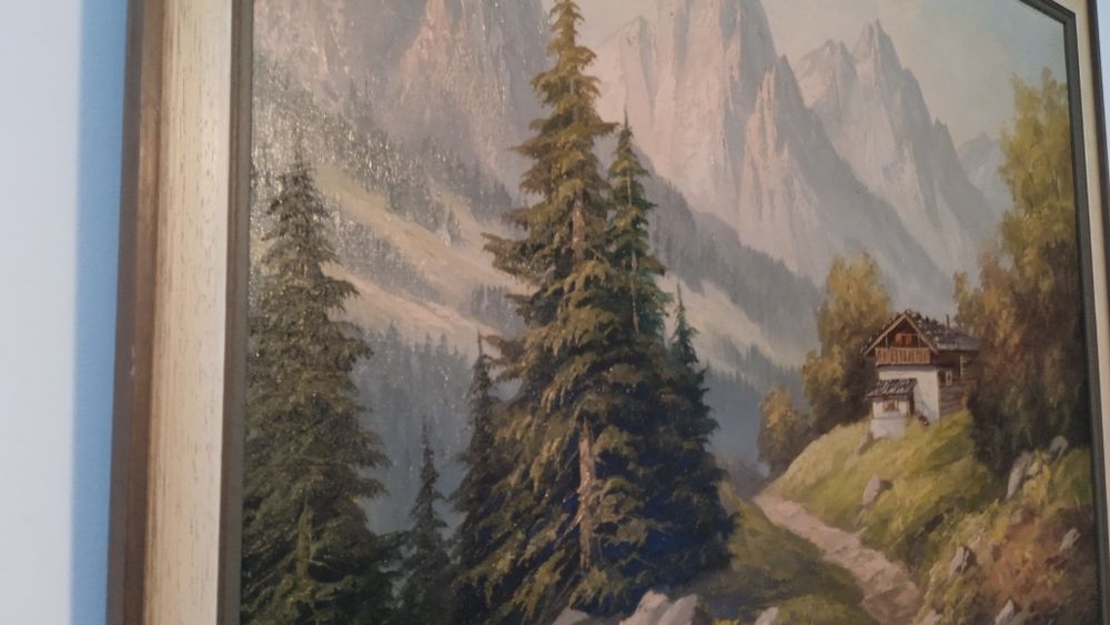 Cabana la munte 1975, Tablou superb, semnat, pictat in ulei pe panza