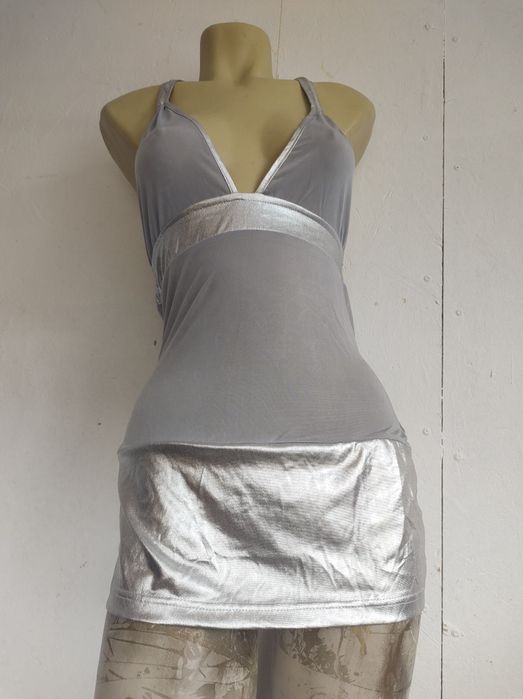 Rochie Elastica Scurta Sexy Gri Argintie  XS S M L  Trikini Argintiu