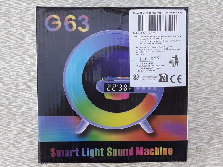 Мултифункционална Bluetooth колонка G63 – с RGB светлинни ефекти, безжично зареждане и часовник