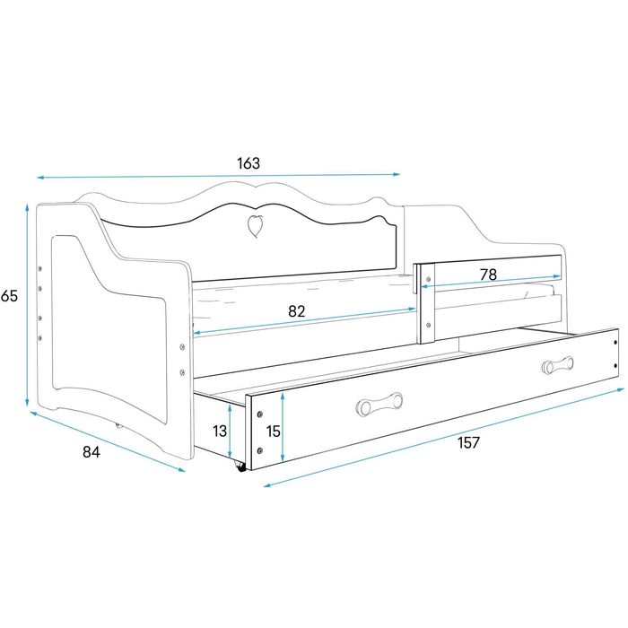 Pat copii Interbeds 160 x 80 cm cu sertar si saltea, Alb