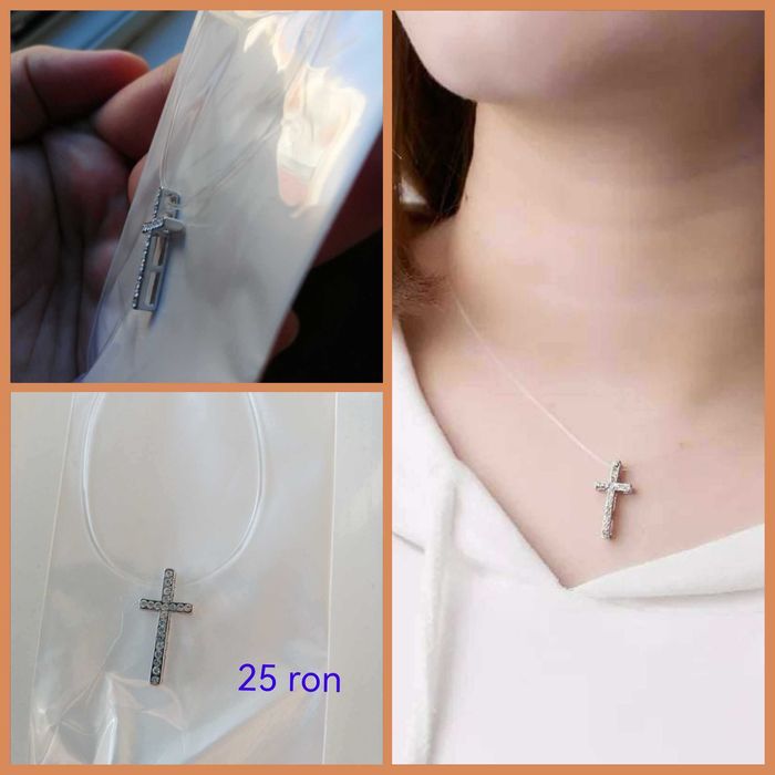 Lantisor cu fir transparent si cruciulita