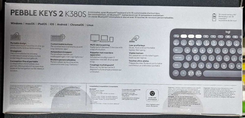 Tastatura Wireless LOGITECH Pebble Keys 2 K380s, Multi-Device, Bluetooth, layout US INT, Tonal Graphite, sigilata