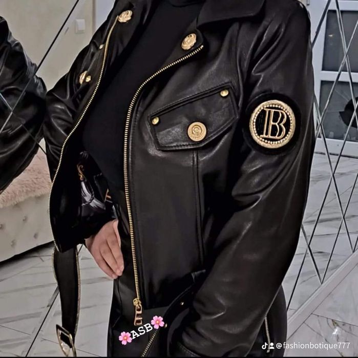 Geacă damă Balmain piele naturală 100%,logo metalic/Italia