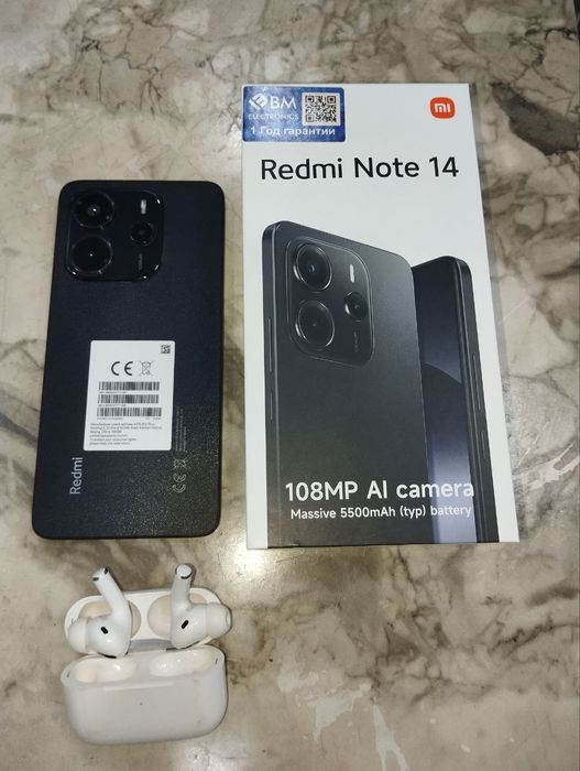 Redmi Note 14 Midnight Black 8GB  256 GB + Air Pods