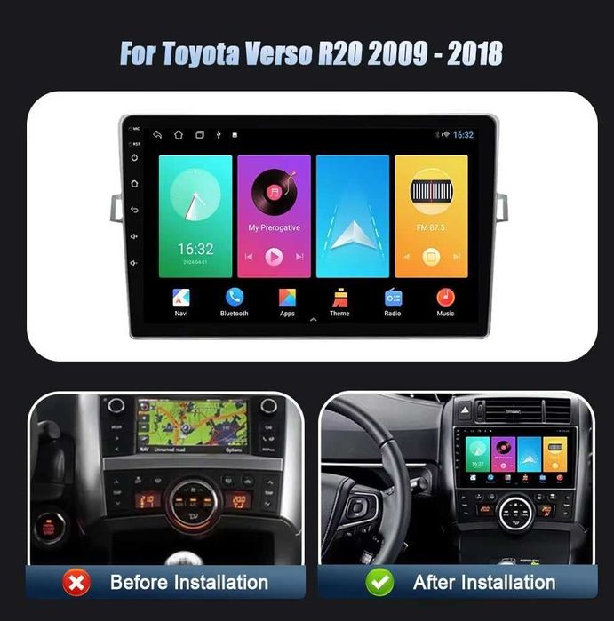 Мултимедия за TOYOTA Verso R20 VERSO 09-18 Android Двоен дин Навигация