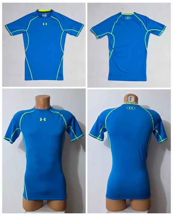 Under Armour, tricou compresiv cu mânecă scurtă UA HeatGear Blue Jet, ptr. bărbați, mărimea M