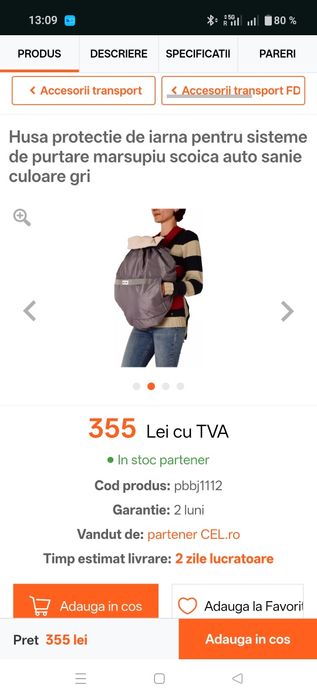 Husă de iarnă pentru marsupiu, ca nouă