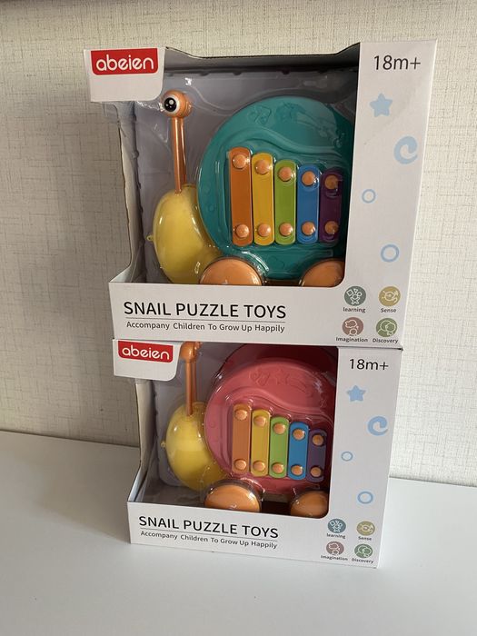 Два броя охлювче за дърпане - 4 в 1 - ксилофон, бебешка игра