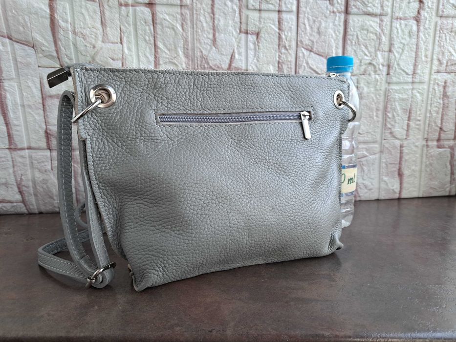 дамска малка чанта,Нова,сива-естествена кожа