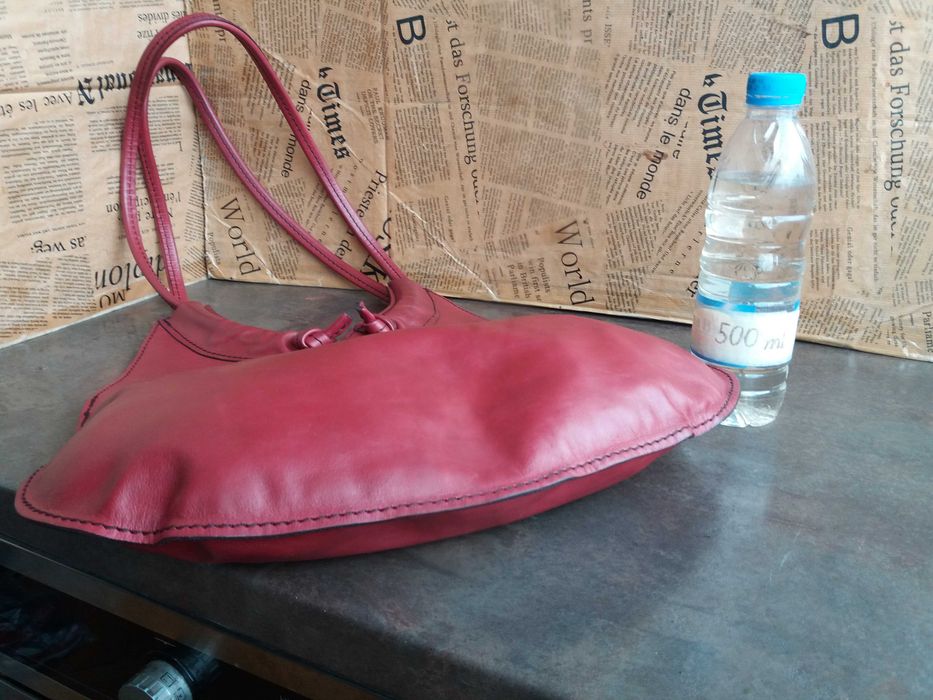 дамска червена чанта,кожена-естествена кожа