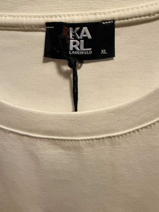 Tricou damă alb, XL, model Karl Lagerfeld, nou, primit cadou,cu strasuri roșii și albe