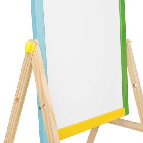 Магнитна дървена дъска на стойка, 2 лица, маркер, гъба и тебешири